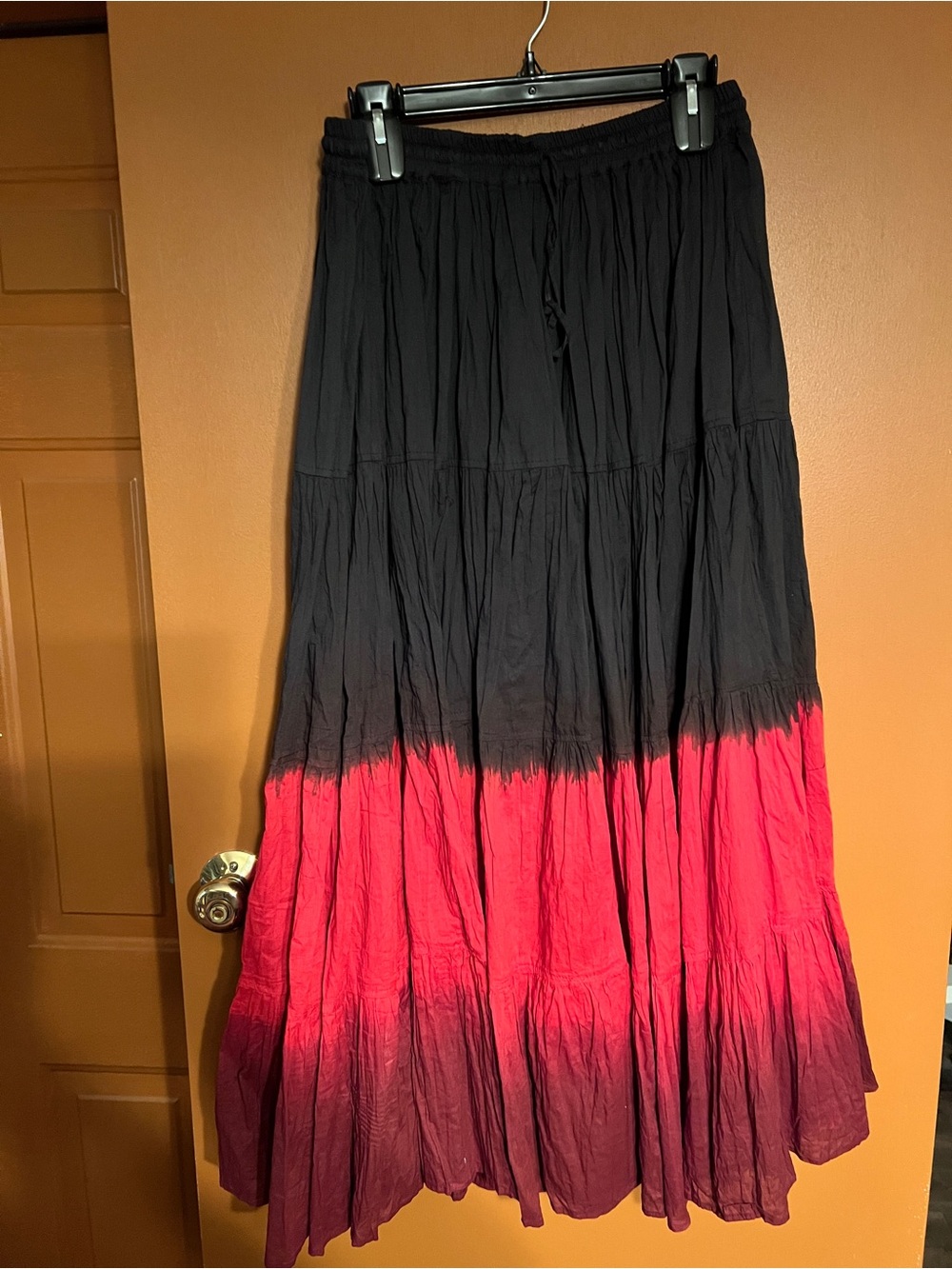 Bohemian Black and Pink Ombre Tiered Maxi Skirt